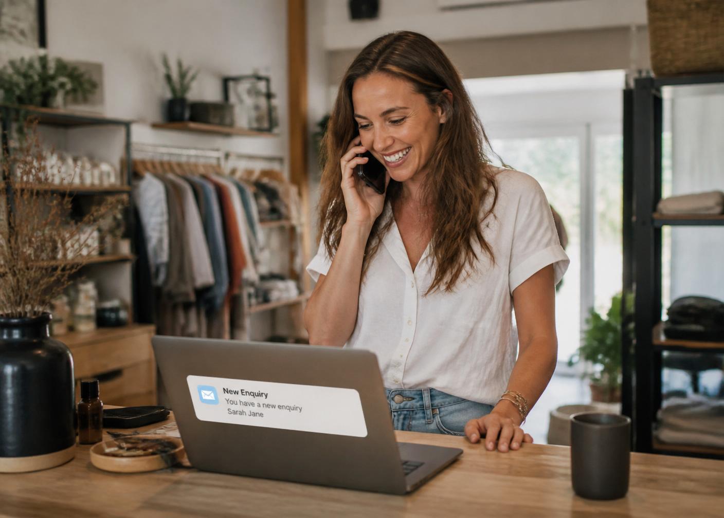 Small business owner receiving a new enquiry