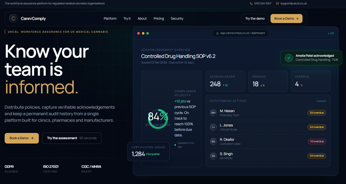 CanniComply live product screenshot