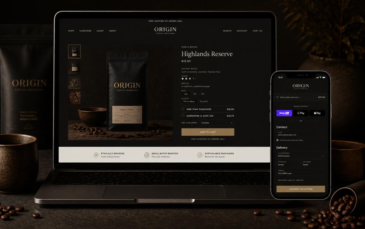 Ecommerce storefront and checkout mockup